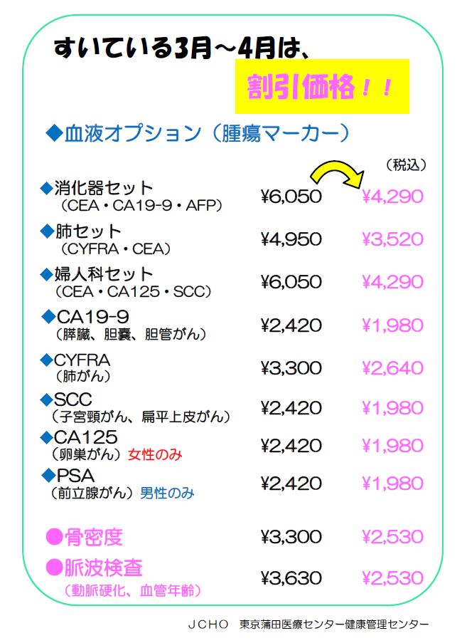 閑散期割引（価格表）